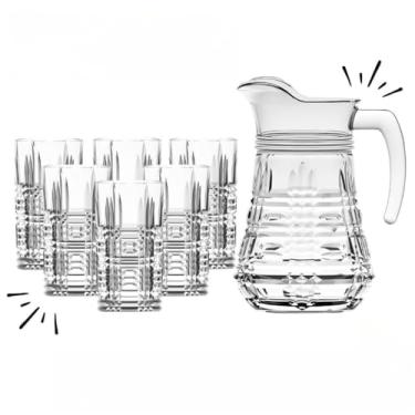 Imagem de Genérico Jogo De Jarra 1L Com 6 Copos 250ml Em Vidro Transparente Para Água Suco Drinks Mesa Posta