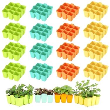 Imagem de LUVCOSY 16 bandejas de silicone para iniciantes de sementes, bandejas coloridas para iniciantes de mudas servem para bandeja de plantio de até 25 cm e 50 cm, 4 bandejas de cultivo de mudas