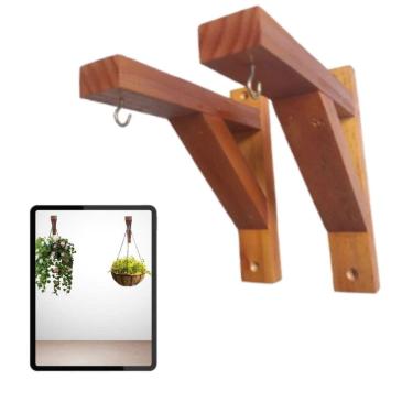 Imagem de Kit 2x Suporte para Plantas Mão Francesa Madeira Com Verniz