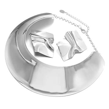 Imagem de Colar gargantilha africana grossa punk conjunto de brincos pendentes de gota banhado a ouro 14K banhado a prata exagerado gótico exagerado colar de declaração para mulheres meninas adolescentes hip