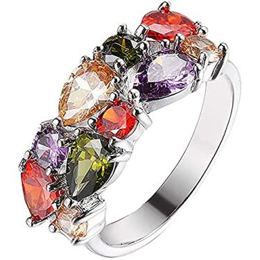 Imagem de QIXINWANG Anéis clássicos de prata com pedras preciosas com cristais de pedra do mês de nascimento ametista granada morganita peridoto, joias presentes para mulheres, Metal, Zircônia cúbica