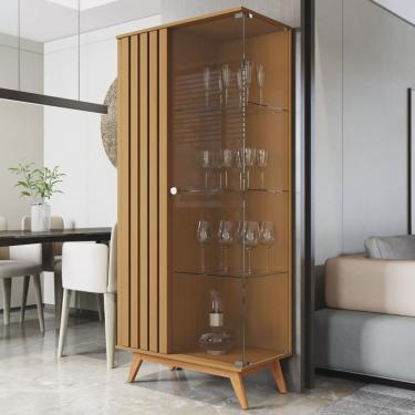 Imagem de Cristaleira com Lateral e Porta Ripada Jb Açaí Vidro Temp 4mm e Pés e Travessas em Madeira