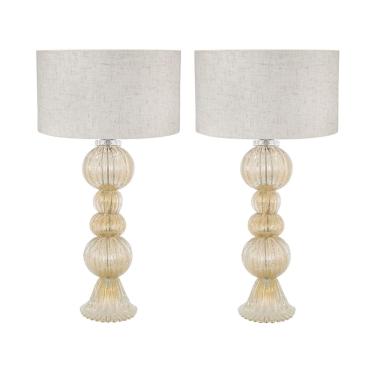 Imagem de Par Abajures de Quarto Cannaregio Cristal Murano c/ Ouro 24k