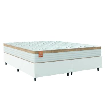 Imagem de Cama Box Colchão Casal Queen Molas Ensacadas Real 158x198x65cm Linho Branco / Bege Inducol - Suporta até 130kg por Pessoa