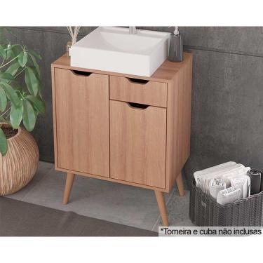 Imagem de Gabinete De Banheiro Com Pés Bn3637 Sem Cuba 2 Portas E 1 Gaveta60cm Amêndoa - Tecno Mobili
