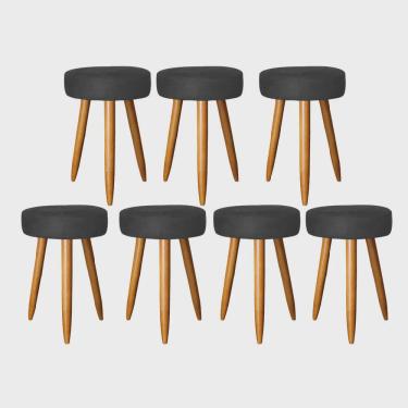 Imagem de Kit 07 Banqueta Alta Julia 50cm Bar Cozinha Balcão Bistrô Pé Palito Rústico Suede Preto - Ahz Móveis