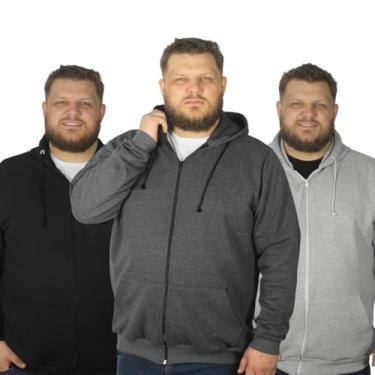 Imagem de Casaco Blusa Moletom Plus Size Masculina Capuz Ziper Jaqueta G2 G3 G4 (BR, Numérico, 3, Regular, Regular, G2, Chumbo-Cinza-Preto)