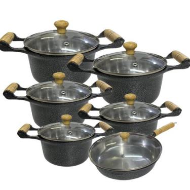 Imagem de Jogo de Panelas Alumínio Batido Fundido 6 Peças Craquelada Grossa com 