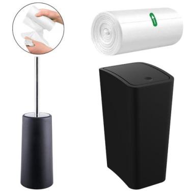 Imagem de Lixeira 8L Tampa Click Preta + Escova Sanitária + 70 Sacos - Astra