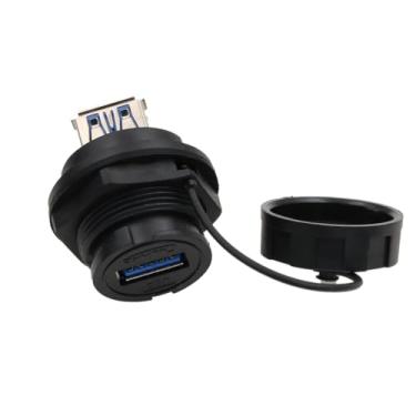 Imagem de HangTon Acoplador conector USB 3.0 IP67 circular à prova d'água, tipo A, soquete de montagem em painel de chassi de cabo em linha, extensão fêmea para fêmea, passagem de anteparo
