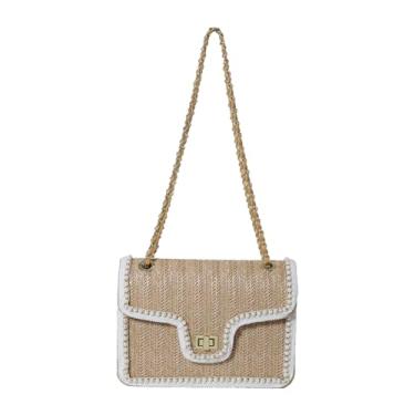 Imagem de Huwzder Bolsas transversais de palha para mulheres, bolsas de ombro de verão, bolsas de mão de praia para férias, Caqui
