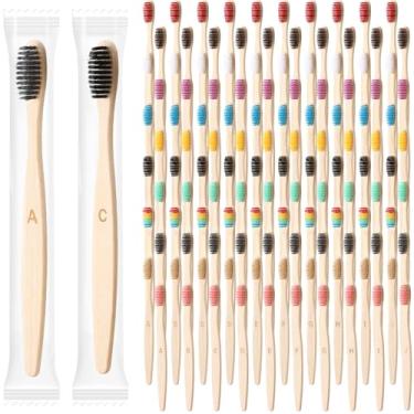 Imagem de Sieral 120 escovas de dentes de bambu com pasta de dente embaladas individualmente, kit de escova de dentes descartável para hotel, abrigo, acampamento e viagens, 12 cores