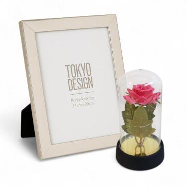 Imagem de Kit Porta Retrato 15x20 Metalizado C/ Flor de Led Namorados - Tokio De
