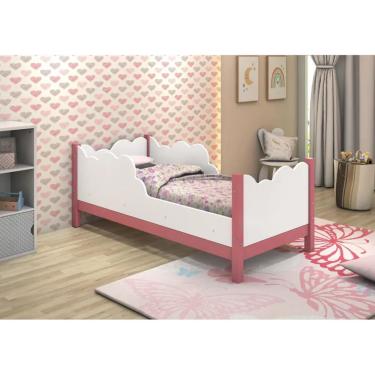 Imagem de Cama Infantil Juvenil Nuvem com Colchão Branco Rosa