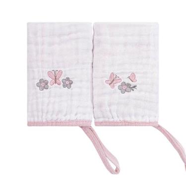 Imagem de Pano de Boca Soft Bordado para Bebê Baby Joy Clássicos, Borboleta Rosa
