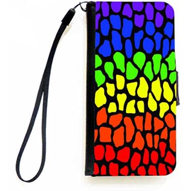 Imagem de Rikki Knight Design de girafa arco-íris em capa carteira flip preta para iPhone 5c da Apple