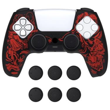 Imagem de PlayVital Capa de silicone antiderrapante Pure Series para controle ps5, capa de borracha macia para controle ps5, compatível com estação de carregamento com 6 tampas de aperto de polegar - Samurai