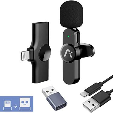 Imagem de Aisizon Microfone Lavalire sem fio, microfones de clipe, áudio Hi-Fi, microfone sem fio A3, para iPhone 7-14, laptop, reunião de zoom, gravação de vídeo, tiktok