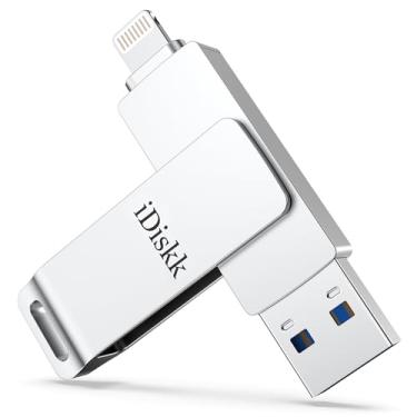 Imagem de iDiskk Flash Drive de 256 GB certificado MFi para iPhone (14/13/12/11/XR/X) - Pen Drive USB 3.0 com Lightning para iPhone, iPad, MacBook, Laptops/PC