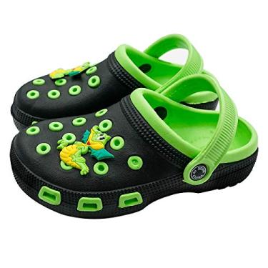Imagem de Namektch Pantufas infantis para crianças pequenas, antiderrapantes, meninas, meninos, tamancos deslizantes, leves, para jardim, praia, piscina, chuveiro, Preto/Verde, 8-8.5 Toddler