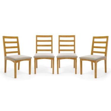Imagem de Kit Com 4 Cadeiras Cecília Madeira Maciça Assentos Estofados Para Mesa