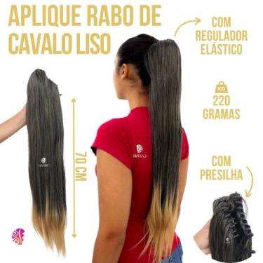 Imagem de Aplique Rabo De Cavalo Com Cabelo Liso Organico Premium 70Cm +Presilha
