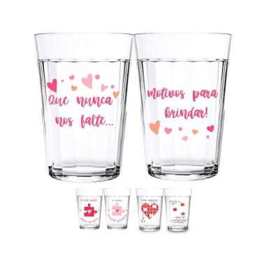 Imagem de Kit 2 Copos Americanos de Vidro para Dia dos Namorados, 190ml, Personalizados com Frases Amorosas, Resistentes