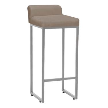 Imagem de Banqueta Alta Mia Com Encosto Cozinha Bistrô Bar Balcão Ferro Prata Corino Bege