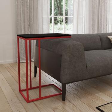 Imagem de Mesa Lateral Industrial Elena Tampo Preto Base Ferro Vermelho - Cor: Vermelho