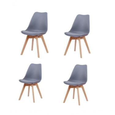 Imagem de Kit 4 Cadeiras Leda Joly Rivatti Polipropileno Cinza Base Madeira