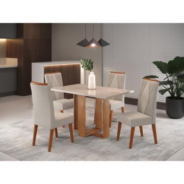 Imagem de Mesa De Jantar Retangular Claire Com 4 Cadeiras Vegas Mel-marfim-off White