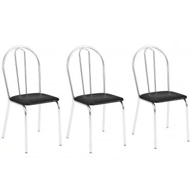 Imagem de Kit 3 Cadeiras Lisboa Cromada Para Cozinha Ou área Gourmet-assento Sintético Preto