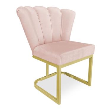 Imagem de Poltrona Flor Veludo Base Metálica Industrial Dourado - Pallazio Cor Rosa Bebê