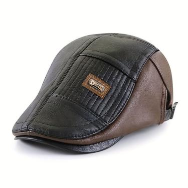Imagem de Boina De Couro Sintético Estilo Duckbill, Padrão Unissex, Opção Ideal Para Presentes Preto Amarronzado