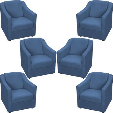 Imagem de Kit 6 Poltronas Mila Pé De Plástico Cromado - Azul-marinho Suede