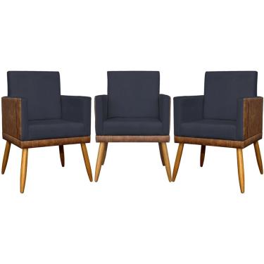Imagem de Kit 3 Poltronas Decorativas Lis Corino e Pé Palito - Preto Suede Corino