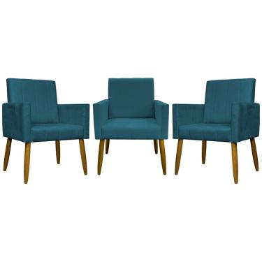 Imagem de Kit 3 Poltronas Decorativas Confortáveis Mari - Azul-marinho Suede