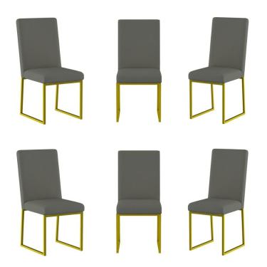 Imagem de Kit 6 Cadeiras Para Mesa De Jantar Base Industrial Dourado Balaqui Cinza