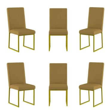 Imagem de Kit 6 Cadeiras Para Mesa De Jantar Base Industrial Dourado Balaqui Capuccino