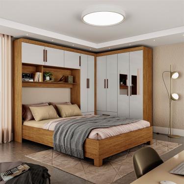 Imagem de Guarda Roupa Casal Modulado 5 Portas com Cama Hercules 4 Portas 4 Gavetas Cinamomo com Off White