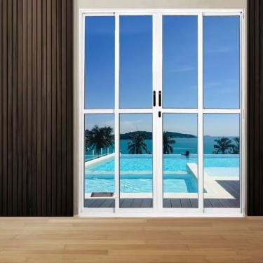 Imagem de Kit Com 2 Portas Sacada De Alumínio 4 Folhas 210 X 200cm Com Fechadura Linha 25 Branco