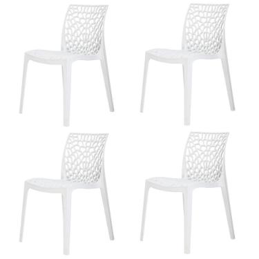 Imagem de Kit 4 Cadeiras Empilhável Inmetro Gruvyer Fratini Polipropileno Branco Capacidade Suporta 182 Kg