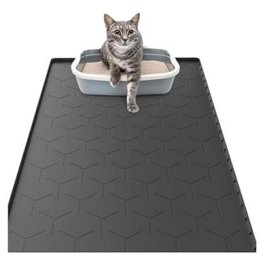 Imagem de Tapete de silicone para pets À prova d’água Ideal para areia de gato Facil de limpar Resiste à molhagem(Preto, 61.5cm x 40cm)