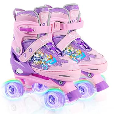 Imagem de Runcinds Patins infantis ajustáveis de 4 tamanhos para meninas com rodas iluminadas, patins infantis para iniciantes ao ar livre e interno