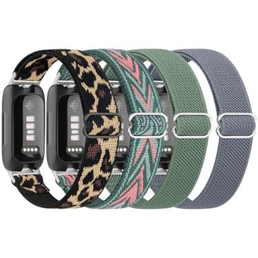 Imagem de Pacote com 4 pulseiras elásticas para Fitbit Inspire 3 para mulheres e homens, pulseiras esportivas de reposição para Fitbit Inspire 3 Fitness Tracker (leopardo + flecha + verde + azul jeans)