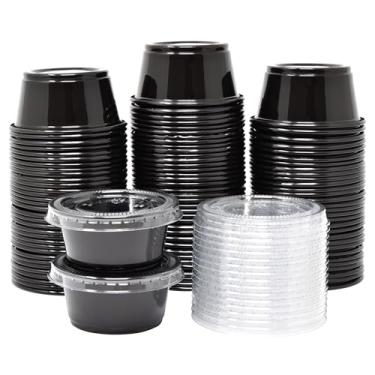 Imagem de Galashield [100 Conjuntos - 2 Oz.] Copos De Gelatina Preta, Recipientes Para Condimentos Com Tampas, Molho, Recipiente Molhos, Pequenas Tampas Plástico | Salada Viagem