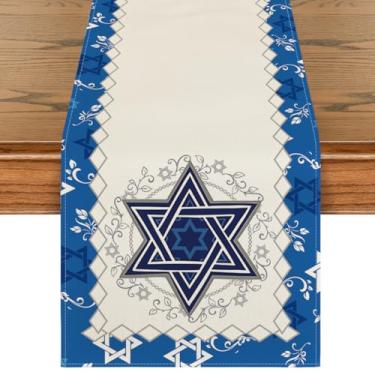 Imagem de Artoid Mode Caminho De Mesa Hanukkah Com Hexagrama, Menorá Judaica Estrela Davi, Decoração Festa Chanucá Para Cozinha E Jantar, 13X90"