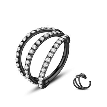 Imagem de Yaoyaoyors Anéis nasais Septum Clicker : Triple Double twist Open Stack Conch Daith Spiral Nose Hoop Surgical Steel Cartilagem Helix Rook Lobo Brinco argola para mulheres meninas piercing de narina, Metal, Zircônia cúbica