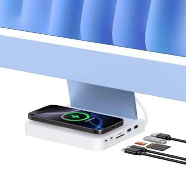 Imagem de Gewokliy Hub USB C para iMac 24 polegadas 2021/2023/2024, 10Gbps USB-C*2 e USB-A, leitor SD/TF, carregamento sem fio de 15 W, adaptador de acessório para iMac M1 M2 M4