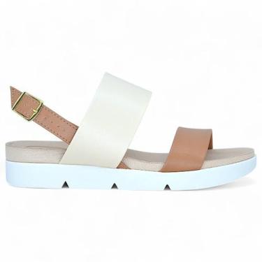 Imagem de Sandalia Beira Rio Conforto Feminina Tratorada Tiras Macia, Creme, 35